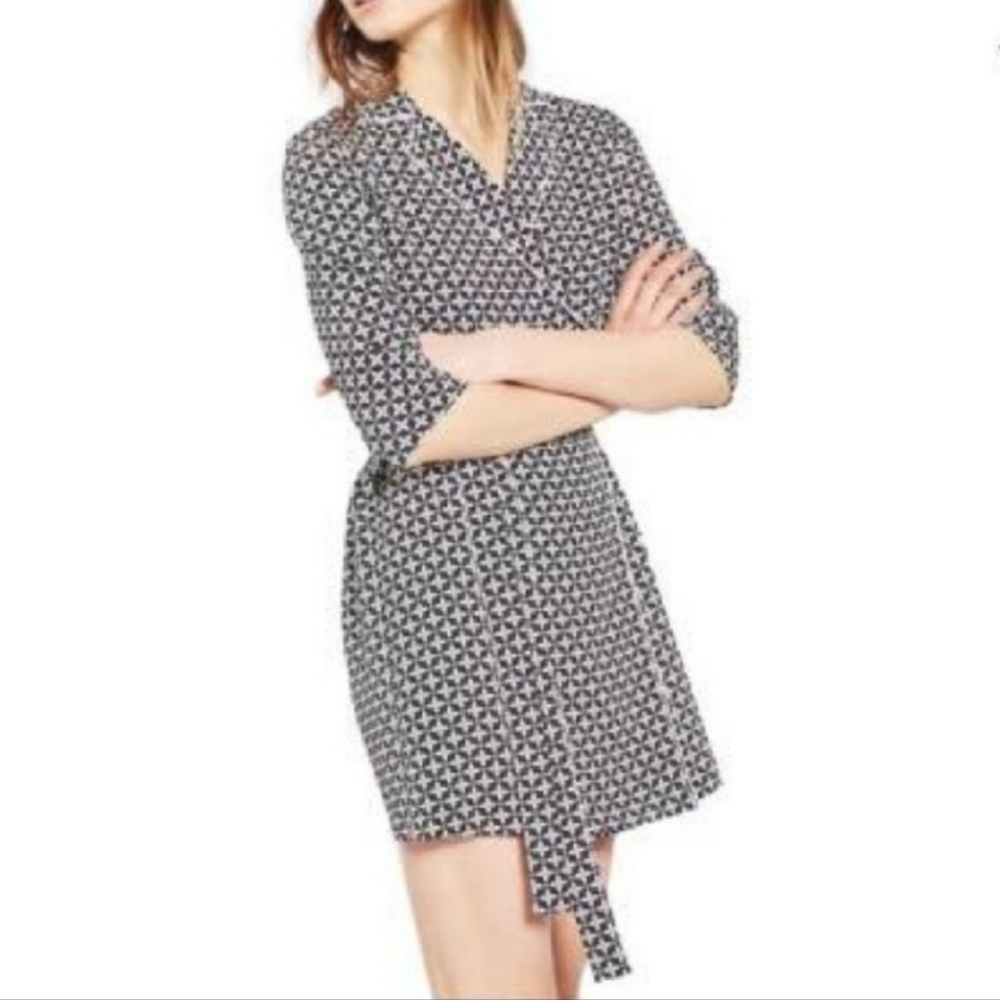 Topshop Black Wrap Dress with Cuffed Sleeves and V-Neck